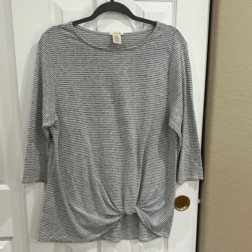 Matty M. Gray Striped Women's Top - Size Large